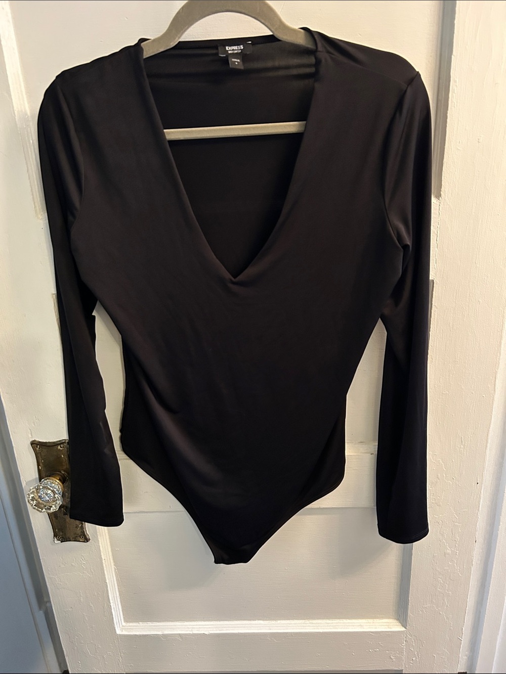 Express Black Long-Sleeve V-Neck Bodysuit